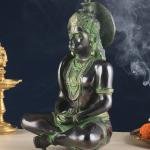 Brass Hanuman Meditation Idol 11" | Black & Green Tone | Lord Ram Engraving | 5 kg Divine Energy | 7" Width, 4.5" Depth | Invite Positivity & Good Health